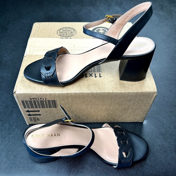 Cole Haan Josie Chain Womens Size 9 Block Heel Sandals Black Leather W29292 - Picture 2 of 6